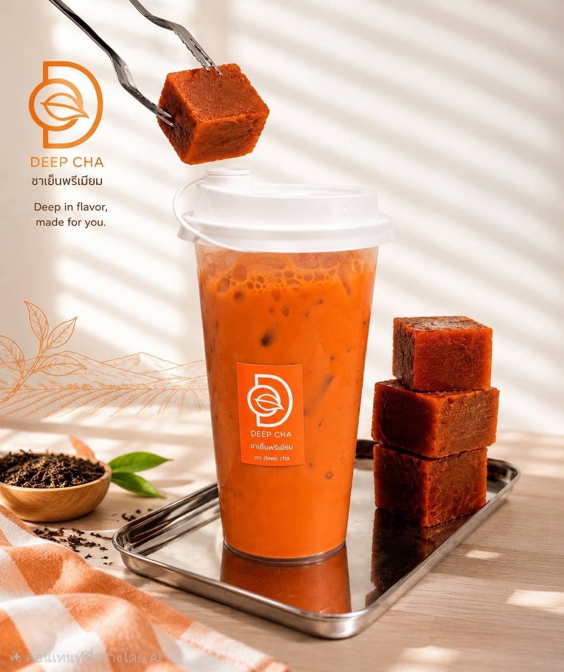 ชาเย็นในแก้วแบรนด์ DEEP CHA