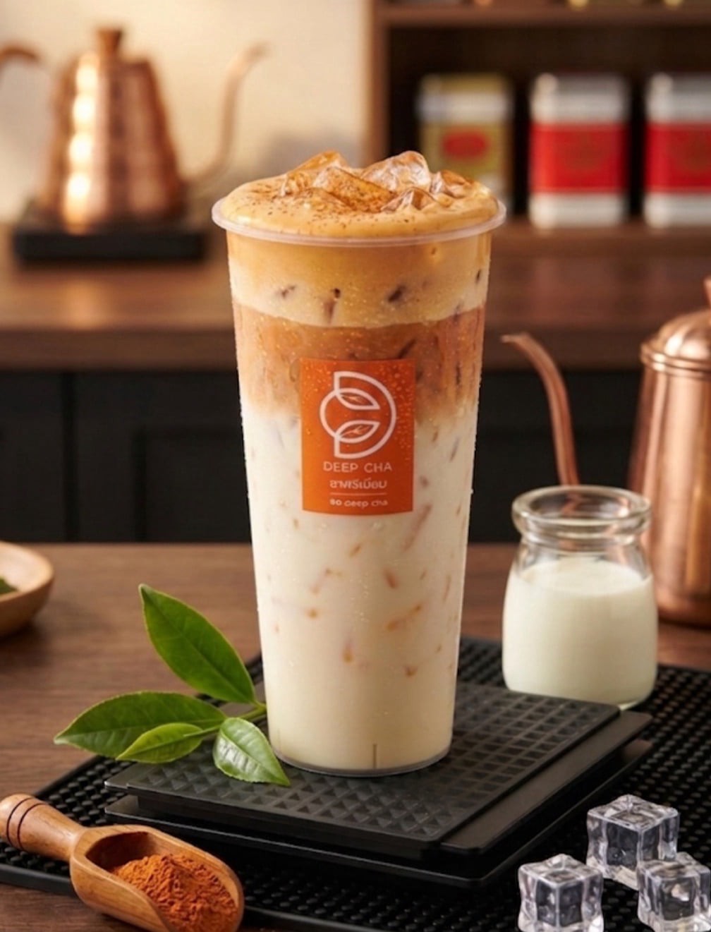 เครื่องดื่มนมสดครีมชีสในแก้ว DEEP CHA